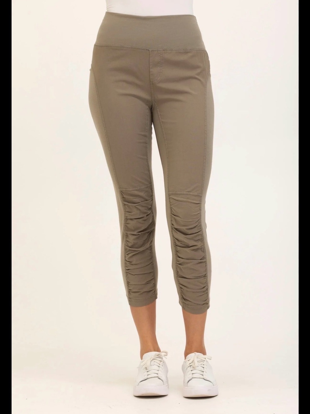 XCVI Wearables Geyser Crop Pants Taupe Medium Ruched Pull On Cotton Stretch